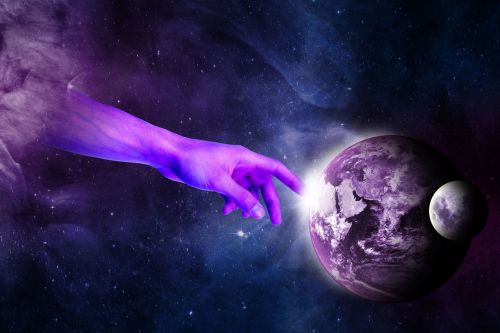 surreal hand planet