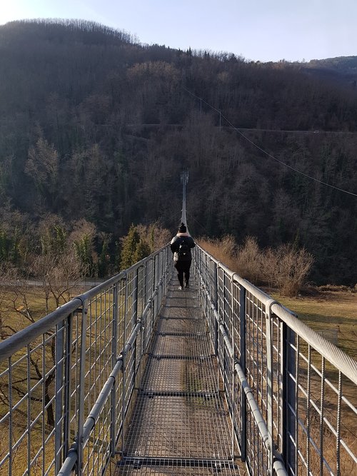 suspension bridge  mountains  italy