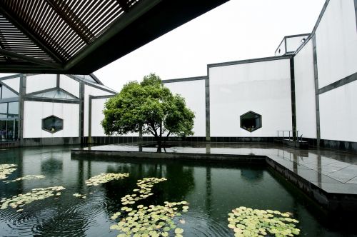 suzhou museum pool rain