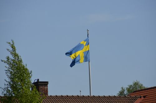 swedish flag blue sky wind