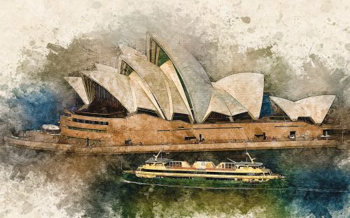 sydney the opera house watercolor