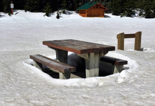 table picnic table snow