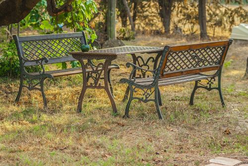 table and benches garden furniture cast iron