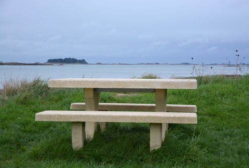 table bench stone table picnic
