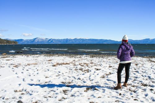 tahoe lake winter girl