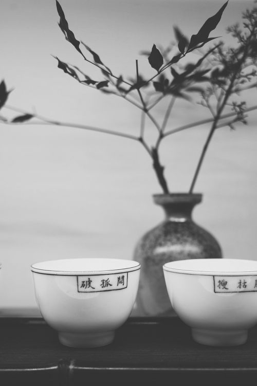 tea set china wind black and white