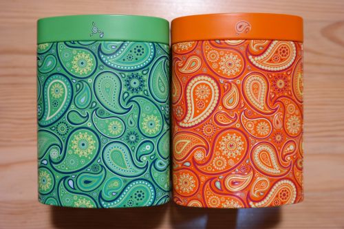 tea tins cans colorful