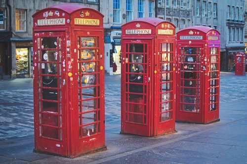 telephone booths  red  edinburgh
