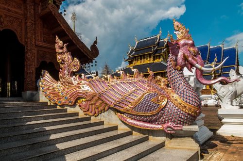temple complex dragon snake sculpture