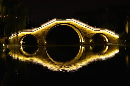 the ancient town  night view  bridge