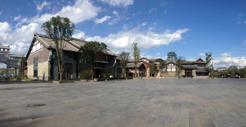 the ancient town building blue sky