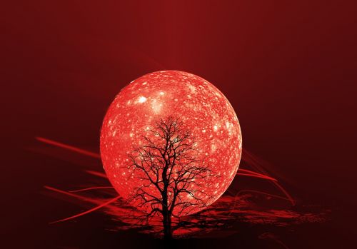 the background red moon