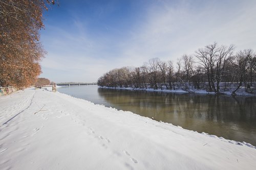 the danube  snow  winter