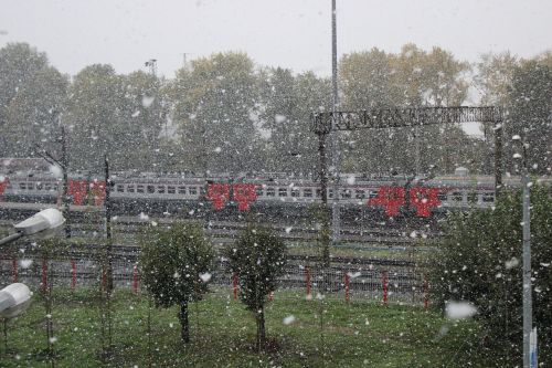 the first snow railway autumn