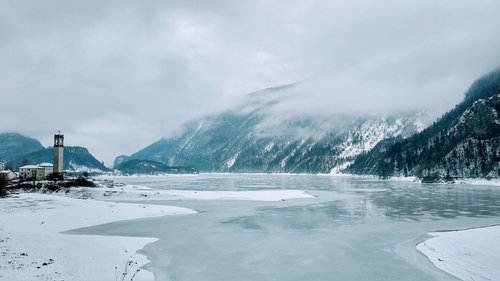 the frozen lake  winter  snow