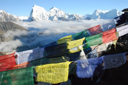 the himalayas  nepal  prayer flags