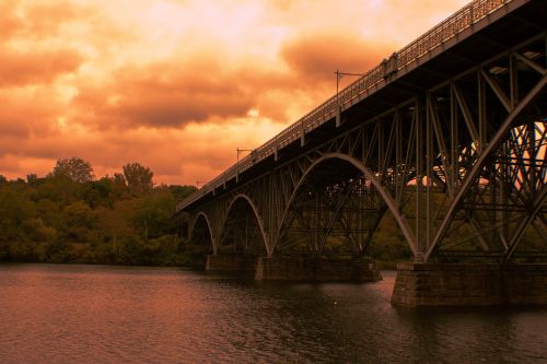 the iron bridge sunset river