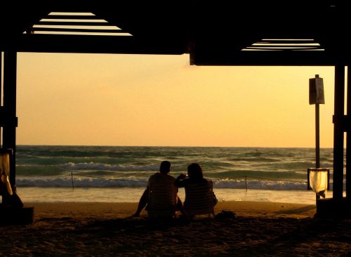 the mediterranean sea evening in haifa two