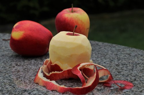 the peeled fruit  apple  eat