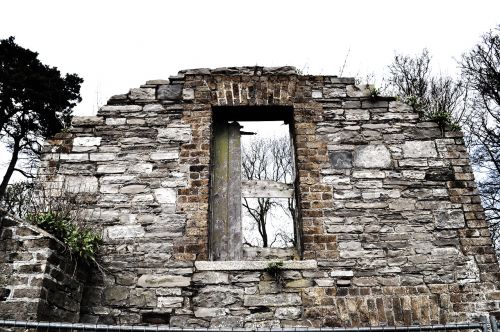 the ruins of the building destroyed