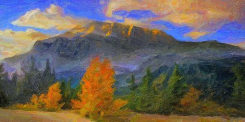 the scenery oil painting mountain