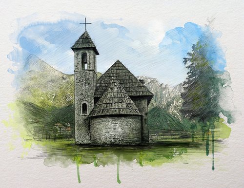 theth  albania  watercolor