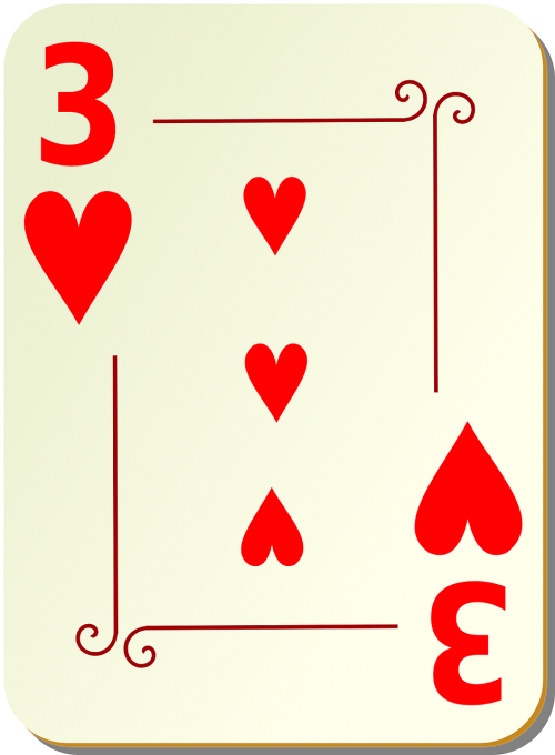 three hearts playing cards