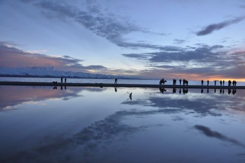 tibet sea line sunset