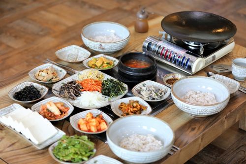 tofu grilled and rice barley rice korean food