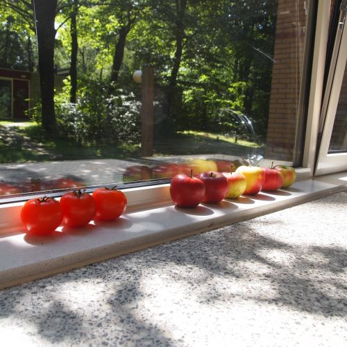 tomatoes apples window sill