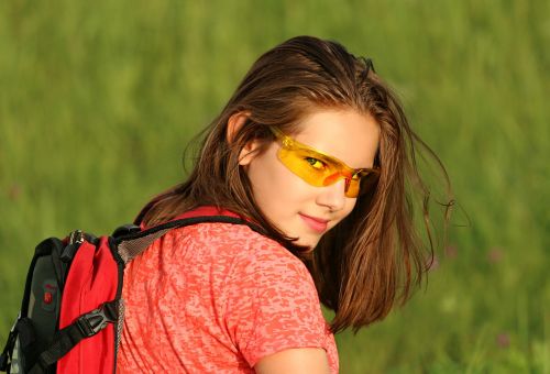 tourist girl backpack