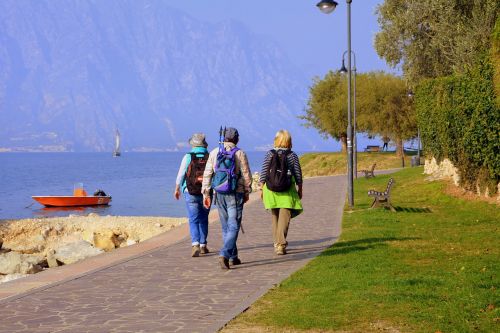 tourists lake walk