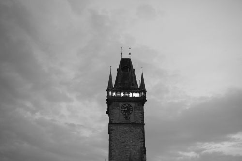 tower prague black and white