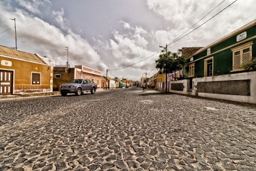 town centre island cobblestones