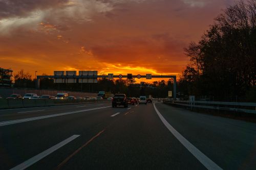 traffic highway sunset