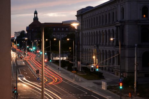 traffic lights sunset