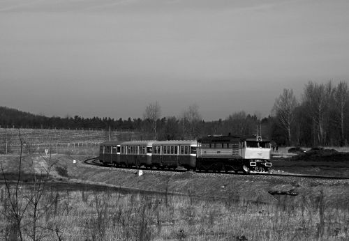 train black and white photo landscape