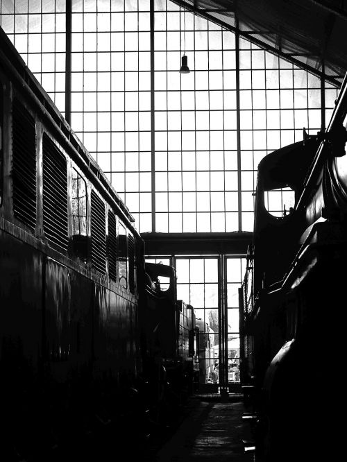 train station black and white railway