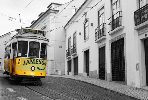 tram yellow lisbon