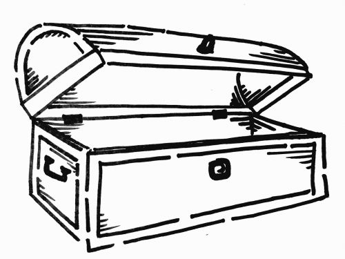 treasure chest black and white line drawing