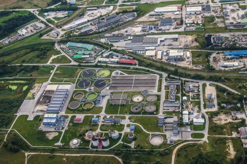 treatment plant wastewater refinery aerial photo