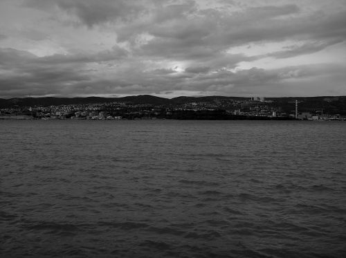 trieste sea black and white