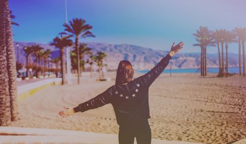 tropical palm trees woman