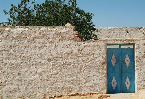 tunisia door stone wall
