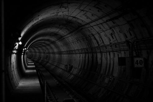 tunnel underground black and white