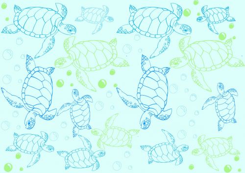 Turtle And Bubbles Seaside Pattern