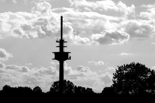 tv tower black and white architecture