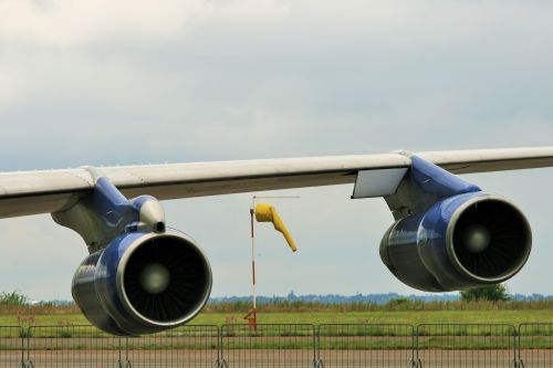 Two Engines Of B-707 And Windsock