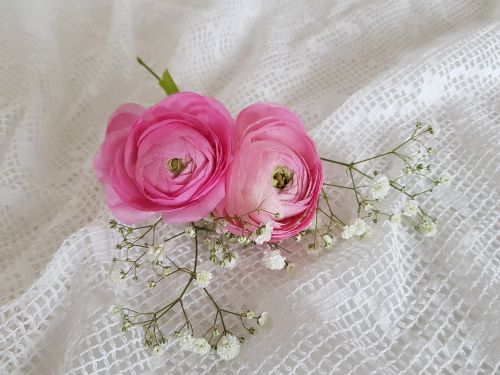 two ranunculus gypsophila pink