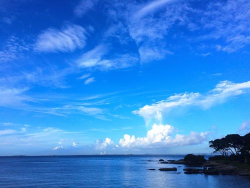 typhoon towering cumulus clouds observed blue sky